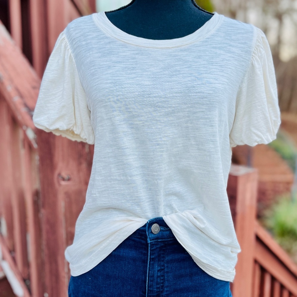 Jane and Delancey Puff Sleeve Crewneck Tee Cream Small